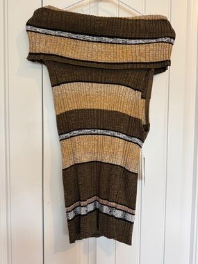 FREE PEOPLE Striped Knit Off-Shoulder Dress in Brown & Tan NWT